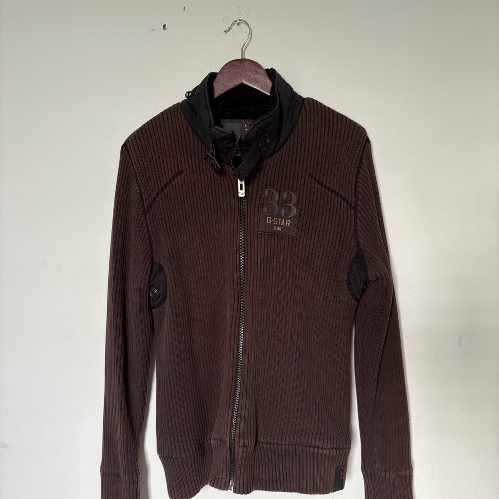 G-Star Brown Zip-Up Sweater with High Neck
